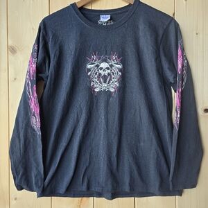 Sturgis North Gildan Long Sleeve Biker Skull Shirt Womens Medium